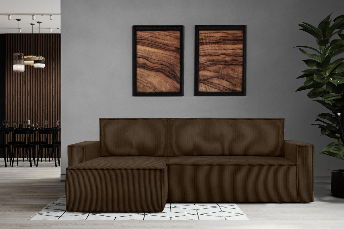 ECKSOFA-LINKS/RECHTS NAPI Schlaffunktion mit Cordbezug, dunkelbraun - Dunkelbraun/Schwarz, Textil (246/148cm) - KONSIMO®