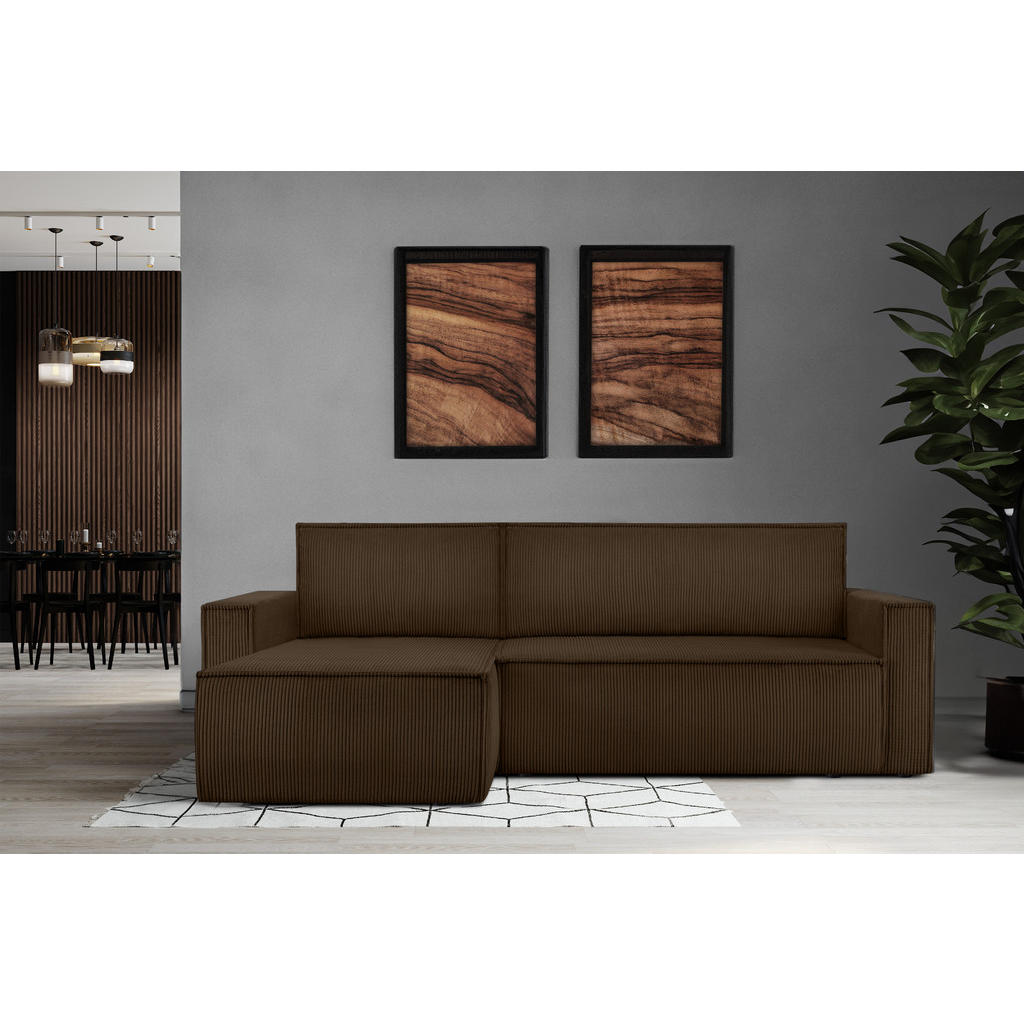 Thumbnail - Konsimo® Ecksofa-Links/Rechts, Dunkelbraun, Textil, L-Form,L-Form, 246x148 cm, FSC 100%, Hergestellt in Europa, Wohnzimm...