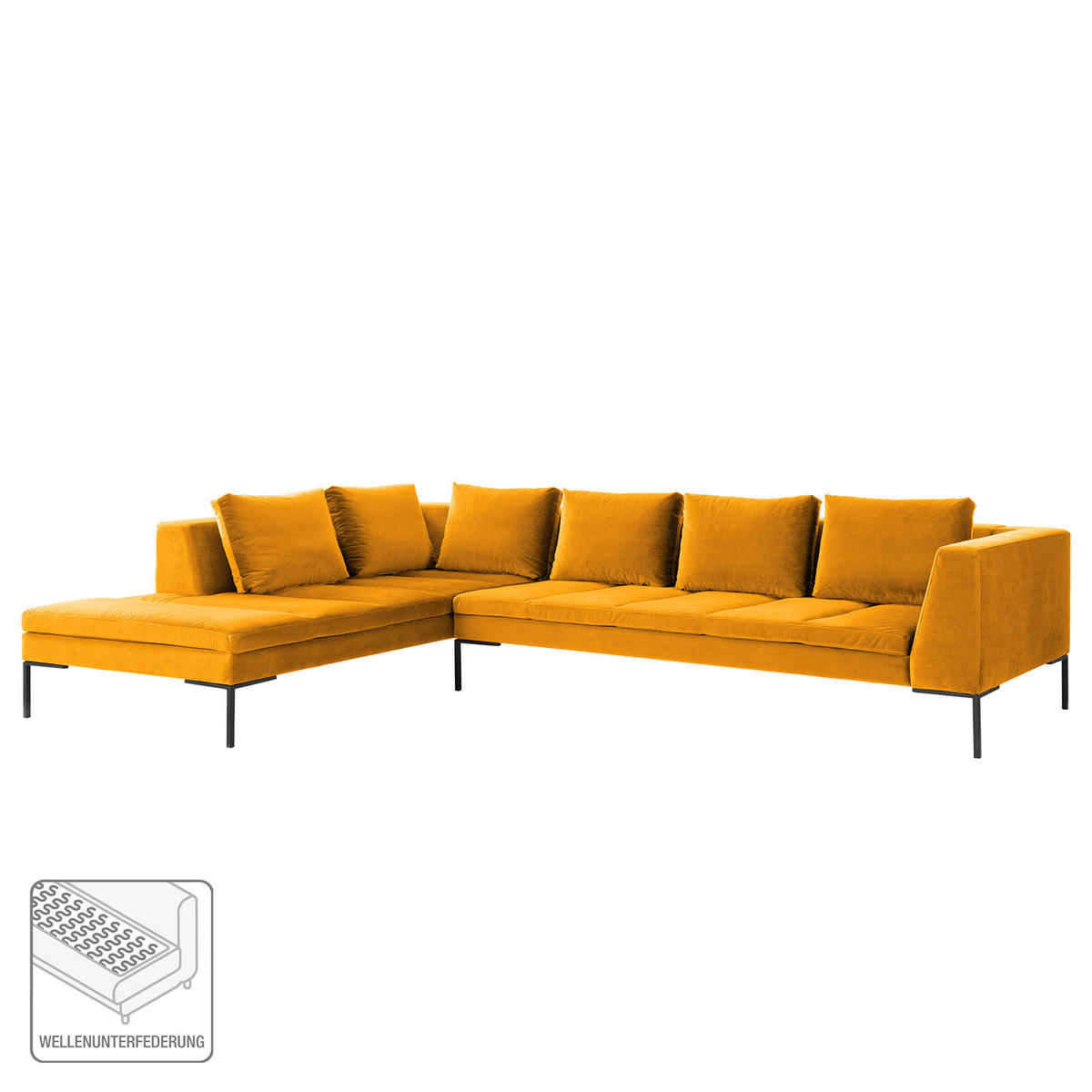 ECKSOFA mit Ottomane - Gelb/Schwarz, Textil/Metall (319/230cm) - home24