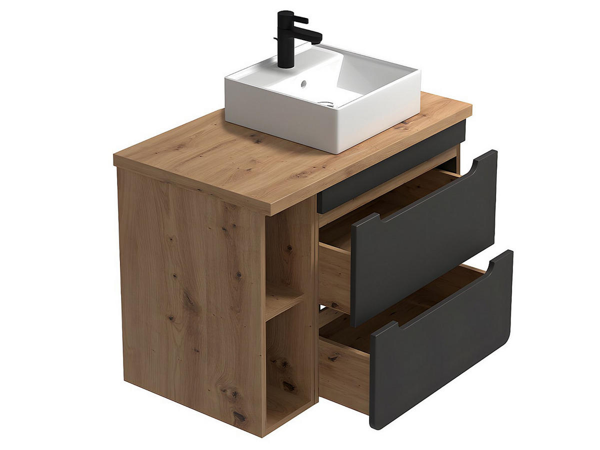 EINZELWASCHTISCH - 80cm x 46cm - Holzspan - anthrazitgrau, naturfarben hell - ARUBA - Anthrazit, Holz (80/59/46cm) - Vente-Unique