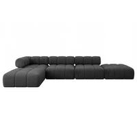 ECKSOFA modulares Sofa Kerru-L2 - 380x190x70 cm Schwarz Velours - Schwarz, Holzwerkstoff/Textil (380/190cm) - ALTDECOR