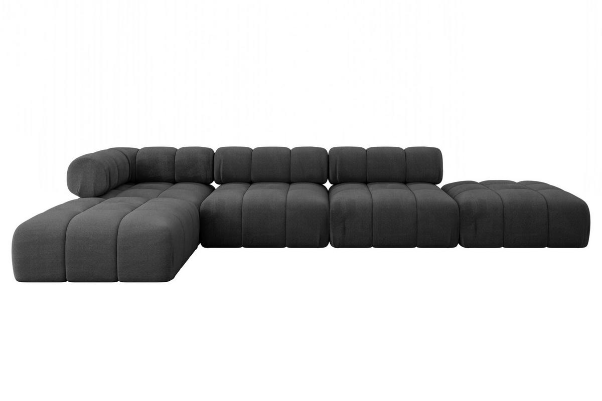 ECKSOFA modulares Sofa Kerru-L2 - 380x190x70 cm Schwarz Velours - Schwarz, Holzwerkstoff/Textil (380/190cm) - ALTDECOR