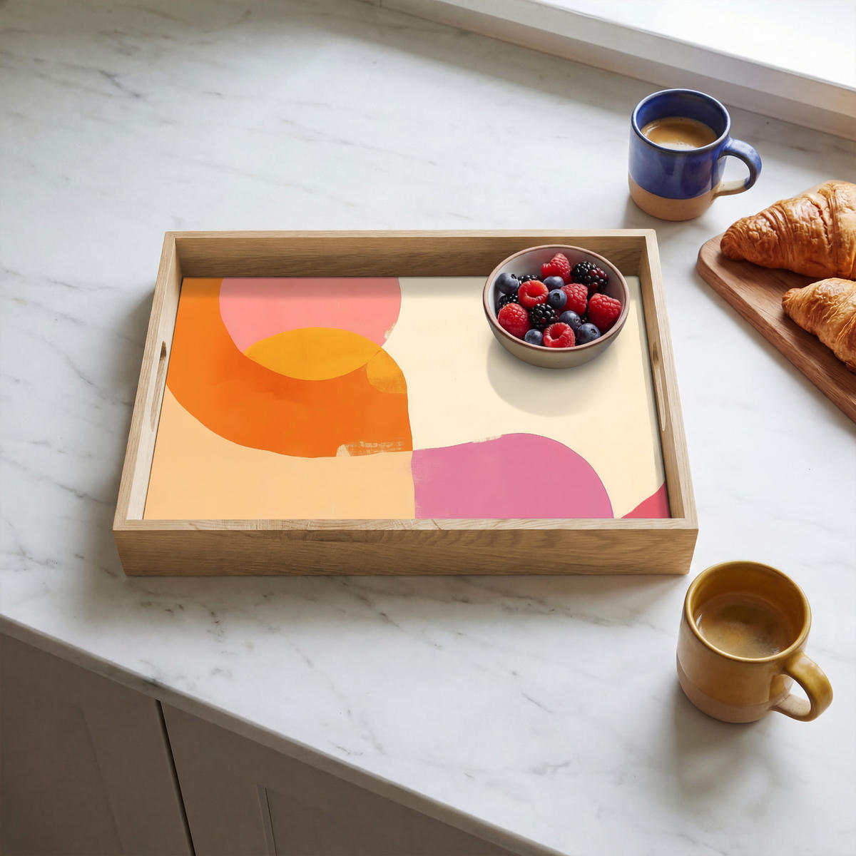 SERVÍROVACÍ PODNOS Tvary - abstraktní - barevné 40x30 cm - pomerančová, dřevo (40/5/5cm) - OnlyWow