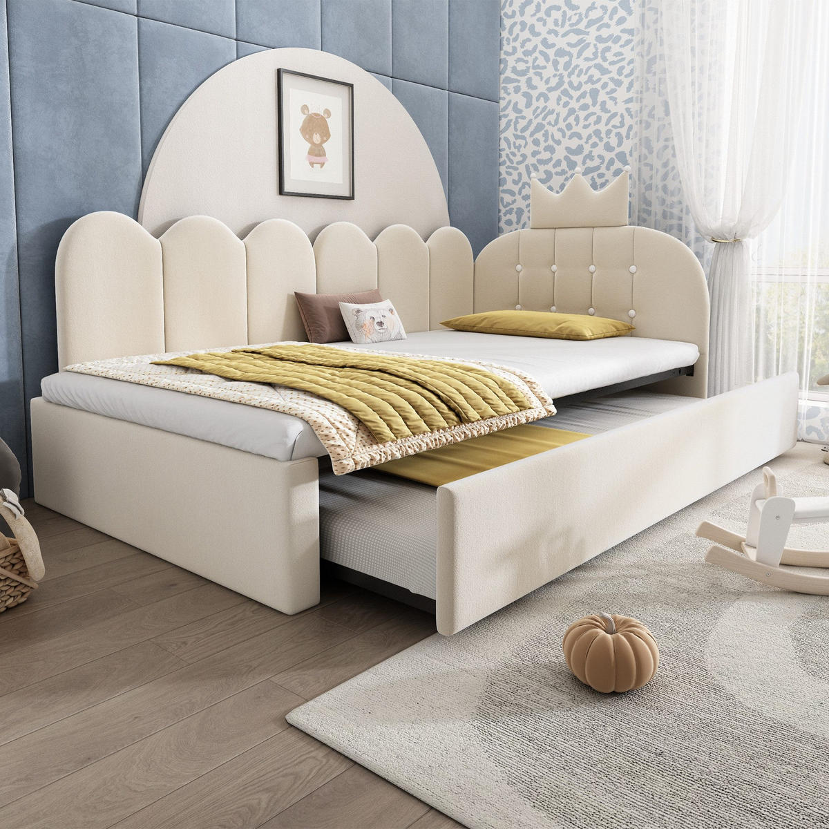 TAGESBETT 90x200cm mit Ausziehbett - Beige, Textil (90/200cm)