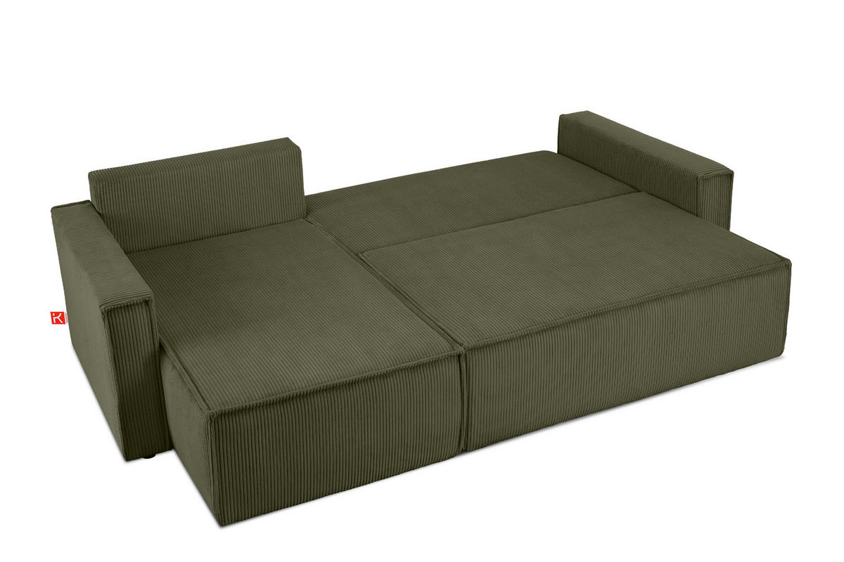ECKSOFA-LINKS/RECHTS NAPI Schlaffunktion mit Cordbezug, grün - Schwarz/Olivgrün, Textil (246/148cm) - KONSIMO®