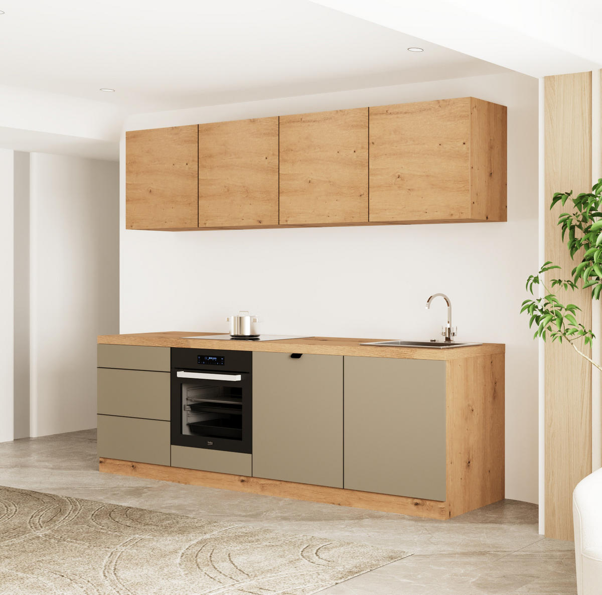 KÜCHENZEILE 240 cm - Langen KL28-M240 - in Beige/ Artisan Eiche - Beige/Eiche Artisan, Holz (240/212/52cm)