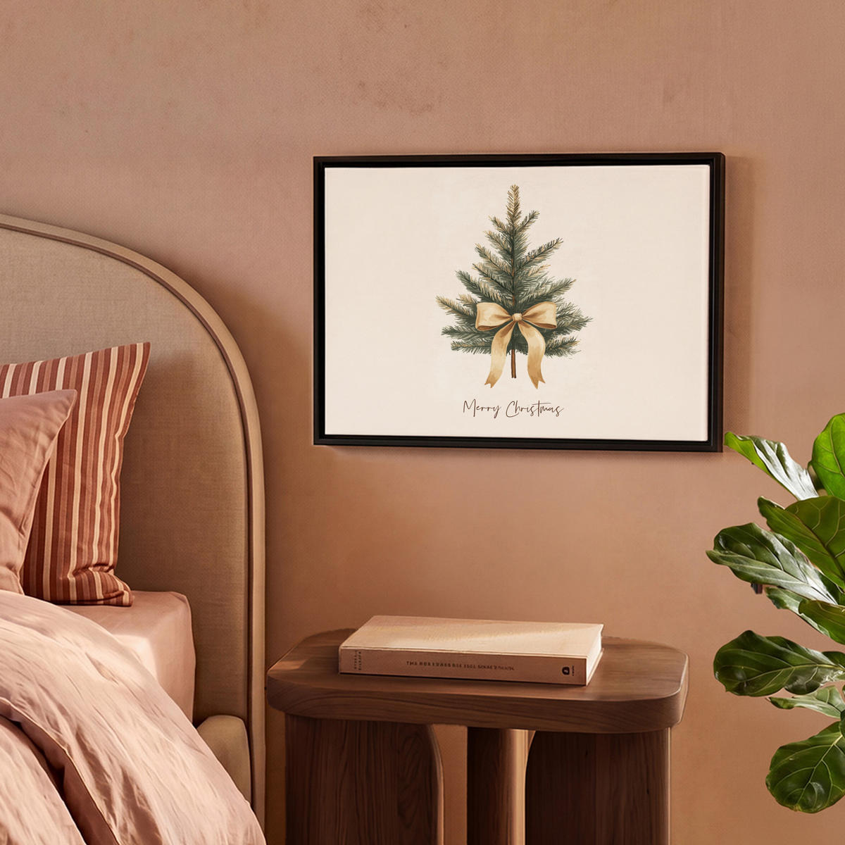 LEINWAND Bilder mit Rahmen - Weihnachtsbaum - Weihnachten - Frohe Weihnachten - Beige - 40x30 - Sandfarben, Textil (40/30cm) - MuchoWow