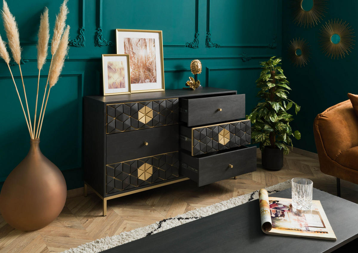 SIDEBOARD Mango 122x40x77 grau geölt DIAMOND #109 - Grau, Holz (122/77/40cm) - Massivmoebel24