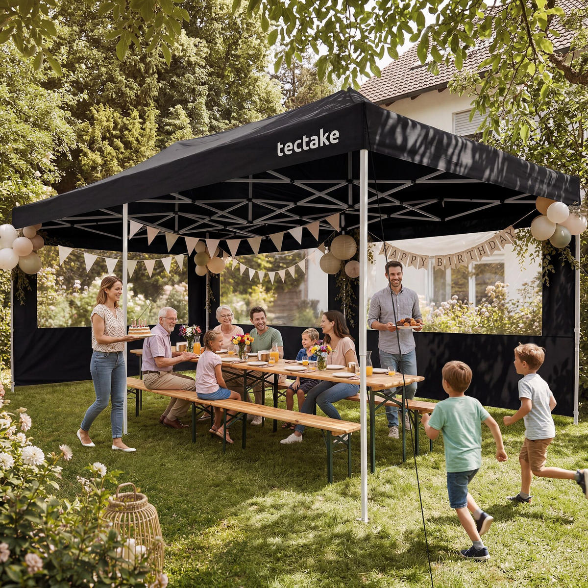 FALTPAVILLON aus Aluminium Viola, inklusive Spannseilen, Heringen und Tragetasche, schwarz - Schwarz, Kunststoff (300/316/600cm) - tectake