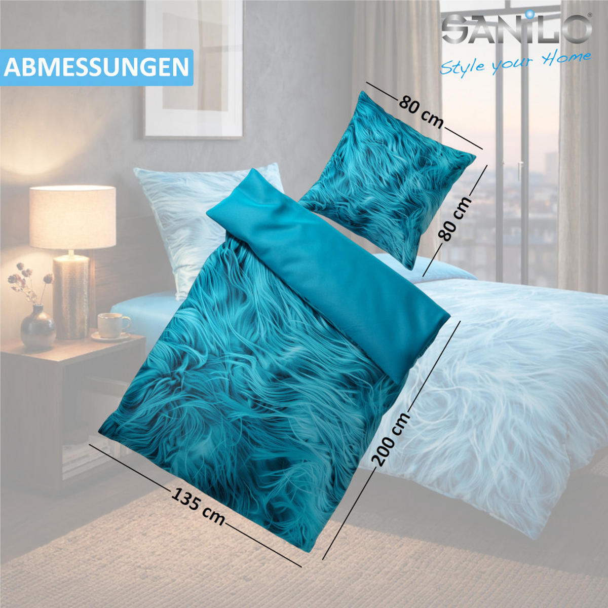 BETTWÄSCHE 2-teilig Fluffy - Blau, Naturmaterialien (135/200cm) - Sanilo