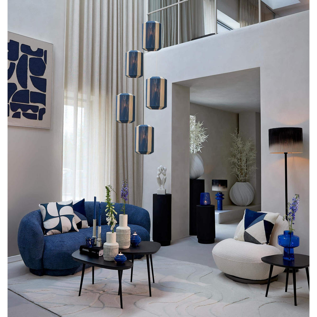 HÄNGELAMPE Kozana Blau 30/30/46 cm - Blau, Textil (30/30/46cm) - Light & Living