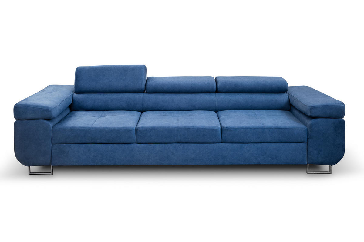 SOFA Marlene II 274 x 97 cm, mit verstellbaren Kopfstützen Schlaffunktion Wohnzimmersofa 3 Sitzer, blau - Blau, Kunststoff (274/87/97cm) - Margaret Hadas24
