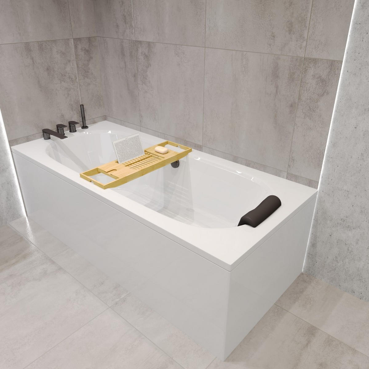 BADEWANNE Rechteck VITAE 150/75 + Schürze + Kopfstütze + Ablage Ablauf Füße - Weiß, Kunststoff (75/55.5/150cm) - bad land