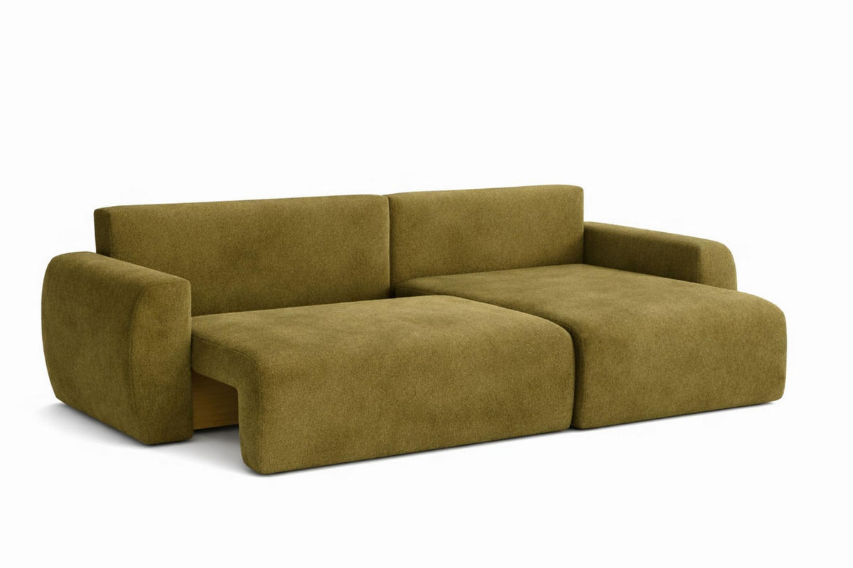 ECKSOFA Mit Schlaffunktion Ariel L, Velours, Stoff Salvador, Olive, Rechts - Olivgrün, Holz (250/142cm) - Kaiser Möbel