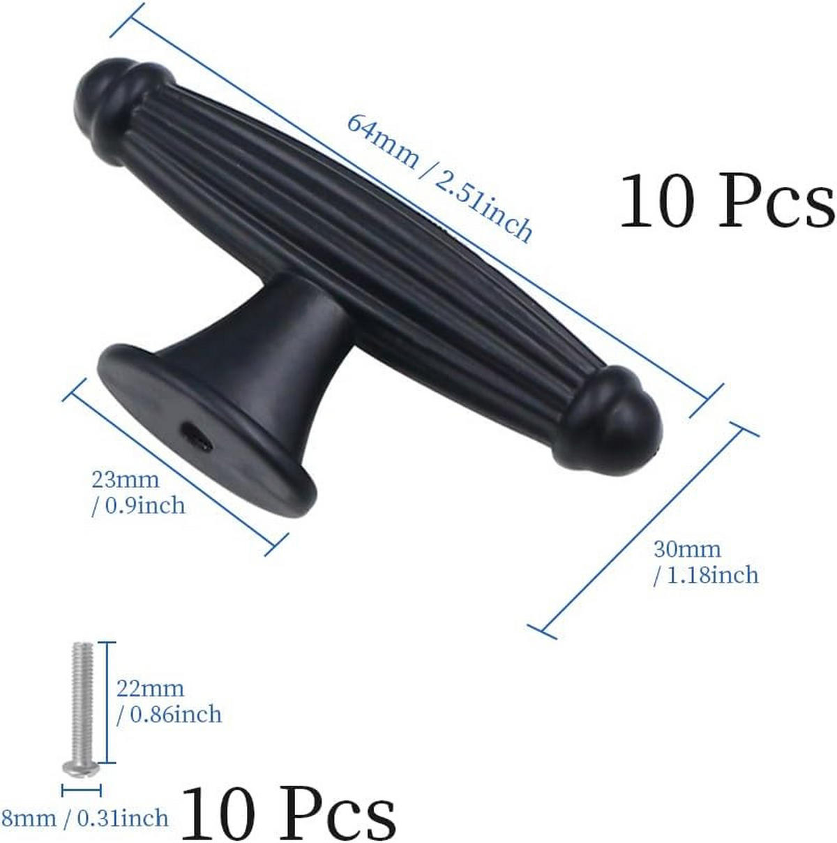 SCHRANKKNOPF Schwarz 10er-Set - Schwarz, Metall (2.3/3/6.4cm)