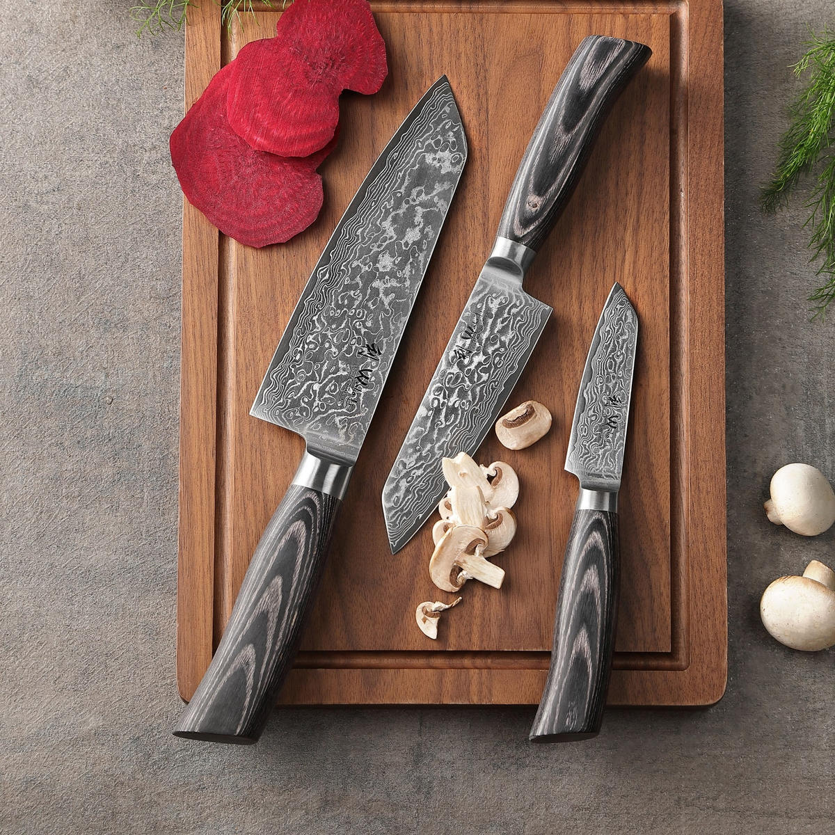 MESSERSET 3-TEILIG 9–17 cm - Dunkelgrau, Holz/Metall - Wakoli