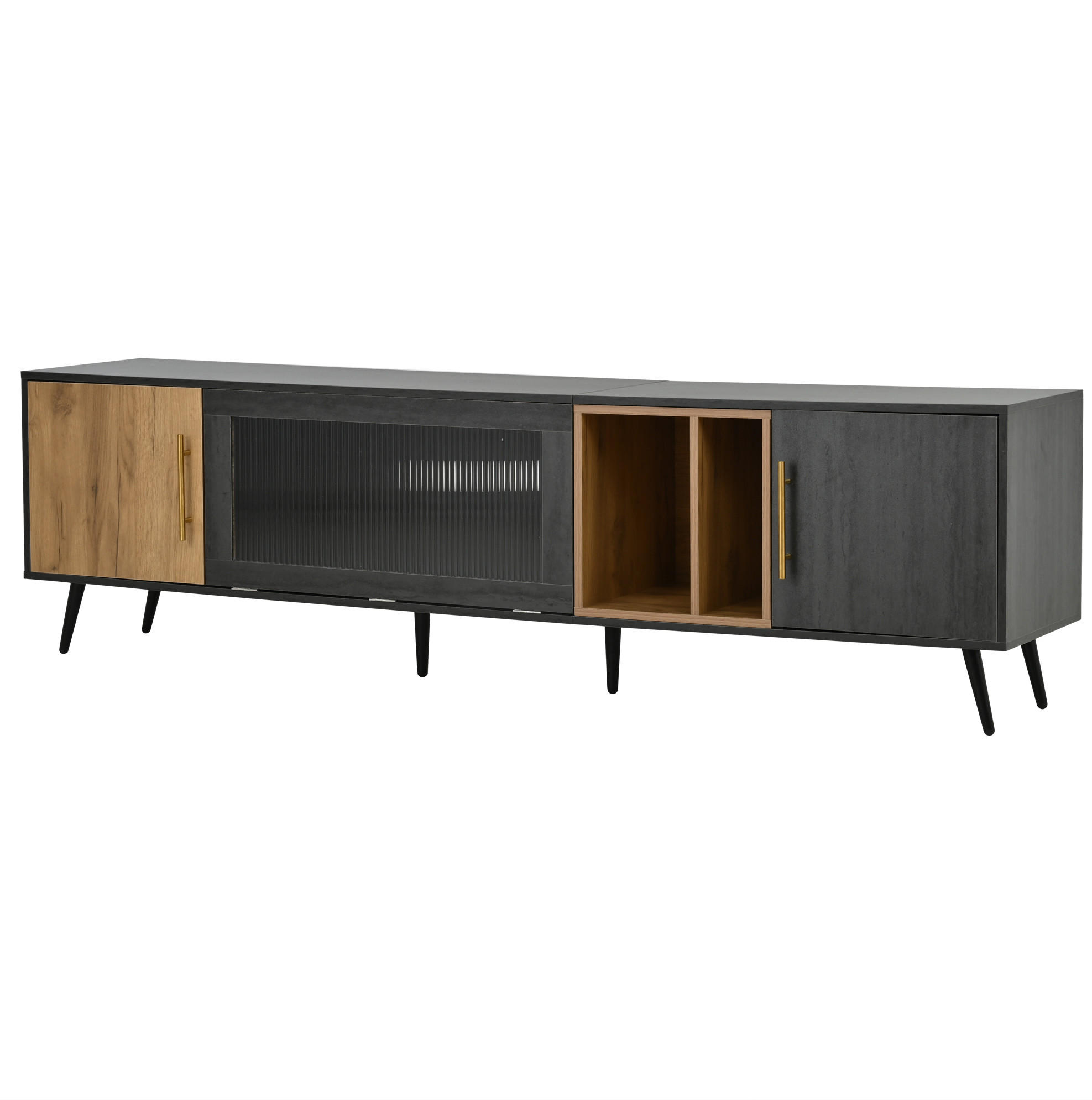LOWBOARD 200/40/55.5 cm in Grau und Braun aus MDF mit Kabelmanagement - Grau, Holzwerkstoff (40/55.5/200cm) - OKMYHOME