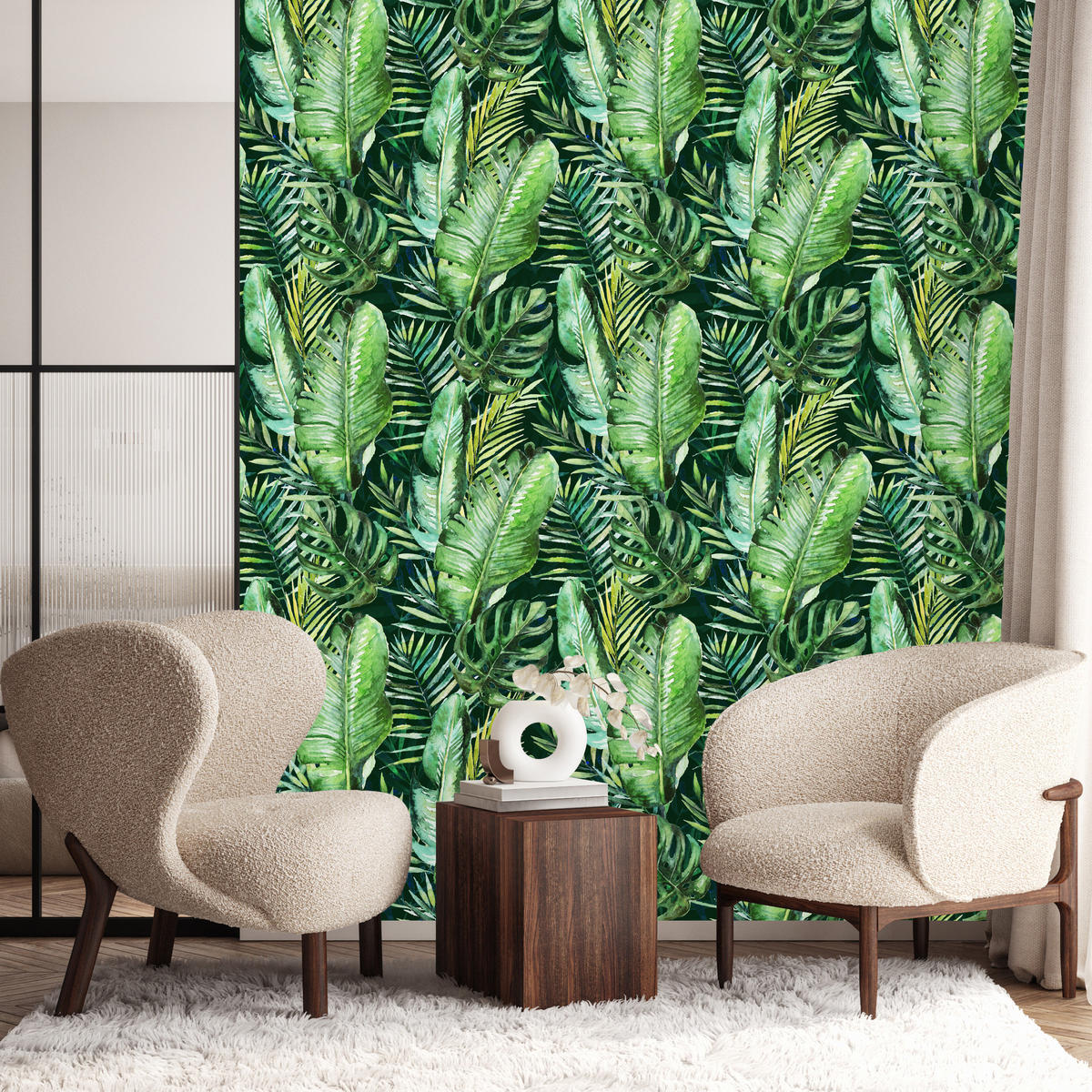VLIESTAPETE Tropische Palmblätter – Grün – 50x1000 cm - Grün, Papier (50/1000cm) - Muralo