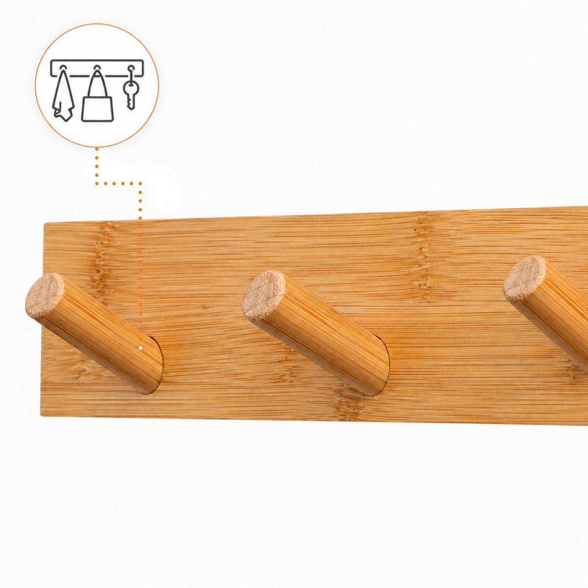 WANDGARDEROBE Bambus Natur 5 Haken 50x1,5x6 cm - Naturfarben, Naturmaterialien (50/5.5/6cm) - Begryf