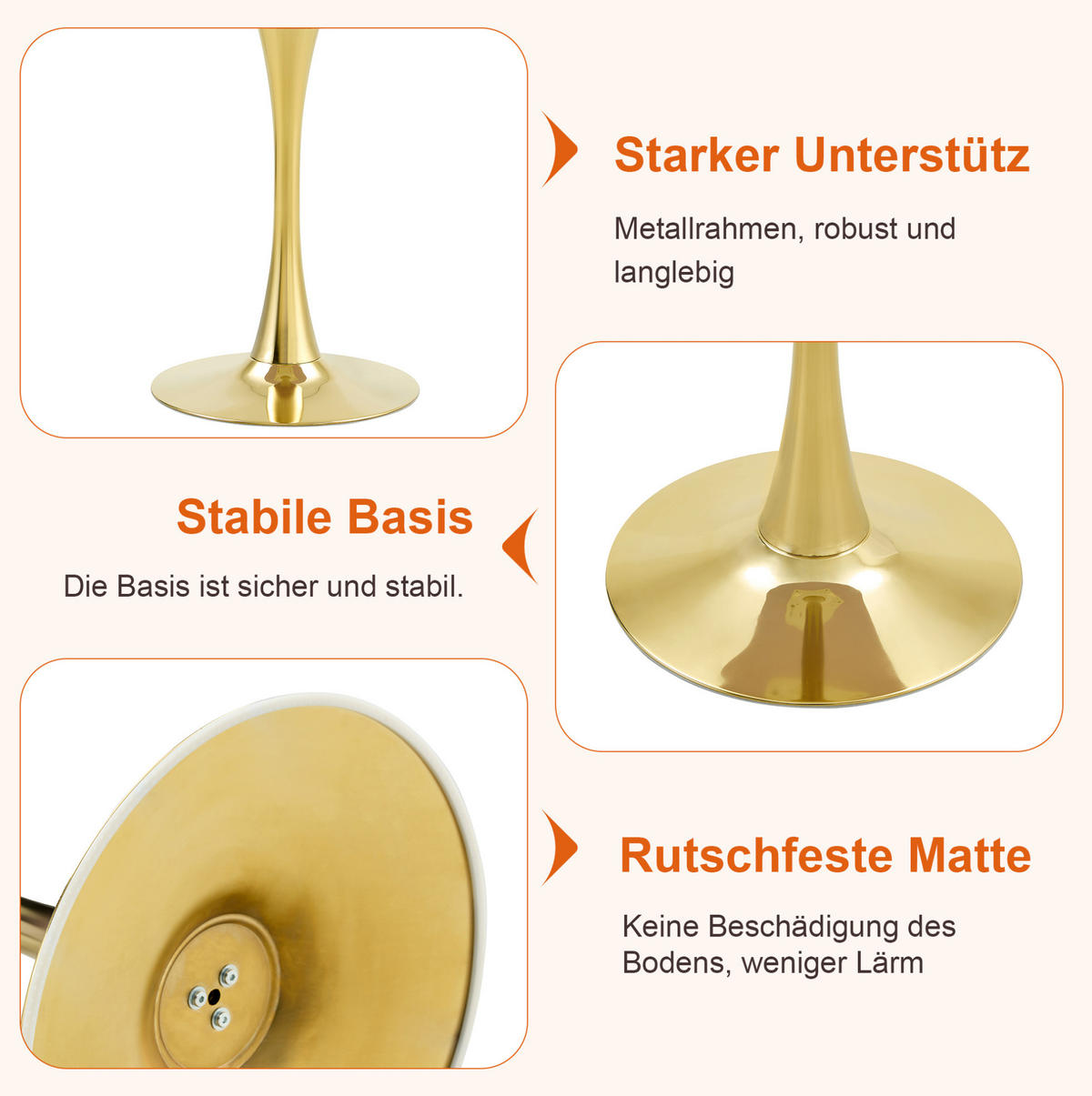 BEISTELLTISCH 60/60/72 cm mit runder MDF-Tischplatte und Metallfuß in Mid-Century-Optik, Gold/Walnuss - Goldfarben, Holzwerkstoff (60/60/72cm) - Redom