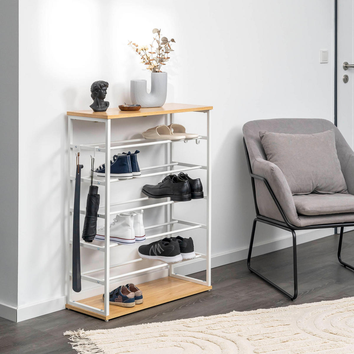 SCHUHREGAL, 18 Paar Schuhe, weiß - Weiß, Metall (70/90/28cm) - eluno