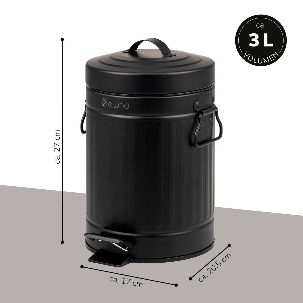 KOSMETIKEIMER 3 Liter, schwarz, Metall - Schwarz, Metall (17/27/20.5cm) - eluno