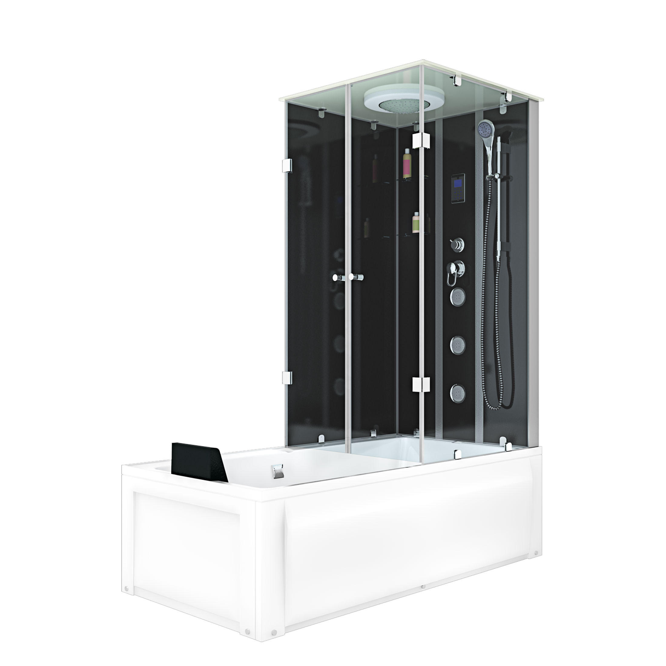 DUSCHE Wanne Kombination K05-L31 180x90 - Schwarz, Glas/Kunststoff (90/225/180cm) - AcquaVapore by Sandra Jentho