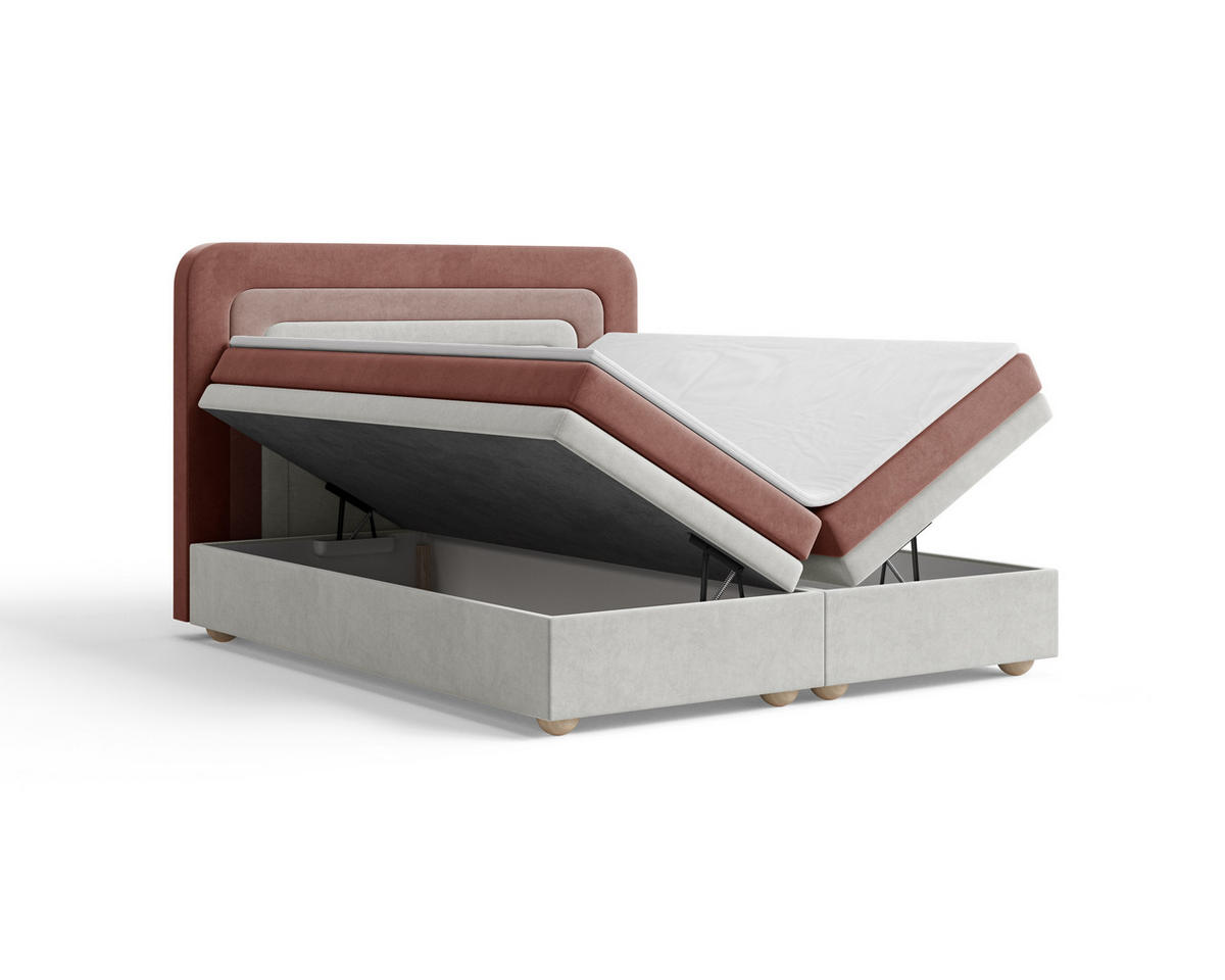 BOXBETT - Bett 10 NEST - Riviera - 140x200 cm - Modernes Polsterbett mit Bettkasten - Rosa, Holz (140/200cm) - ROYAL24_MARKT