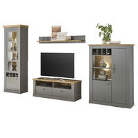 WOHNWAND grau, Artisan Eiche 4-teilig 326 cm, Wohnkombination im Landhaus-Stil - Silberfarben/Hellgrau, Glas/Holzwerkstoff (326/201/44cm) - Furn.Design