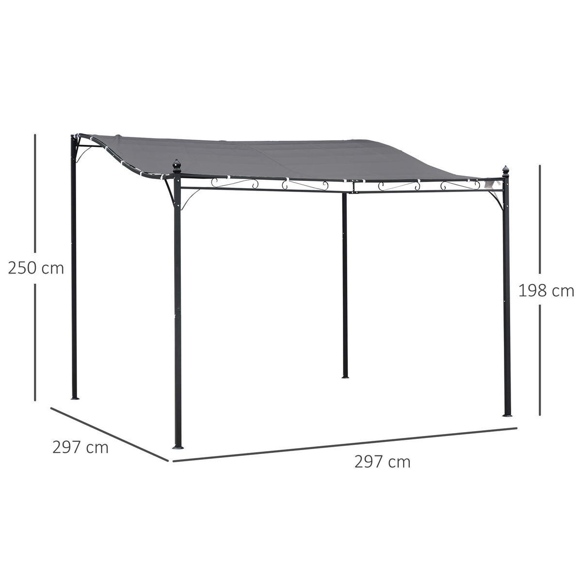 PERGOLA Gartenpavillon Metall Grau - Grau, Kunststoff/Metall (297/250/297cm) - Outsunny