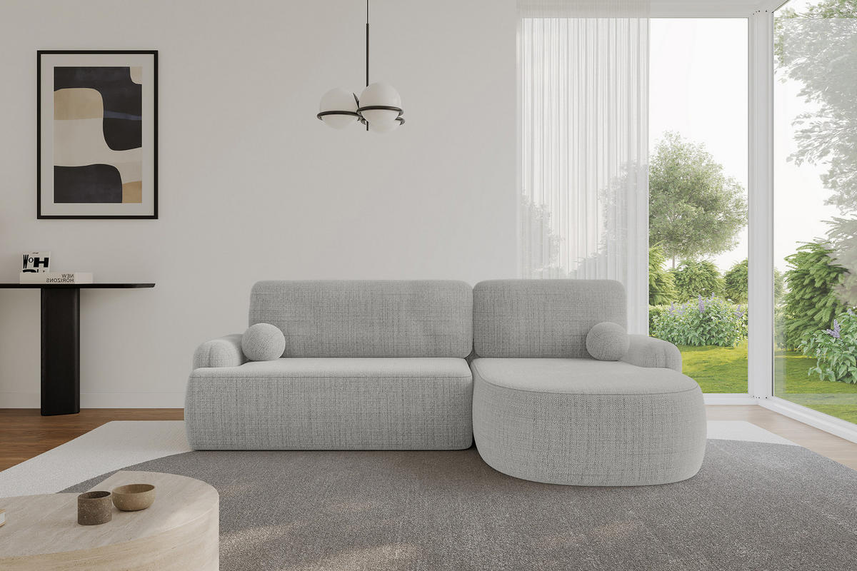 ECKSOFA mit Schlaffunktion und Bettkasten LIRA-L - 264x172x89 Hellgrau - Hellgrau, Holzwerkstoff/Textil (172/264cm) - ALTDECOR