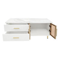 COUCHTISCH LED, 2 Türen, 2 Schubladen, Marmoroptik, Weiß - Weiß, Holz (50/100/40cm)