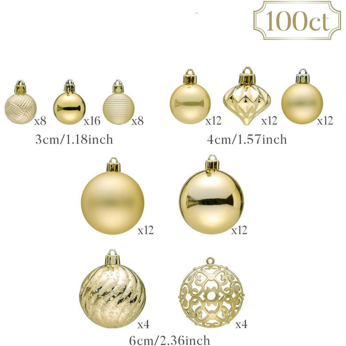 CHRISTBAUMKUGELN 100-teiliges Set Gold - Goldfarben, Kunststoff (6/6/6cm)