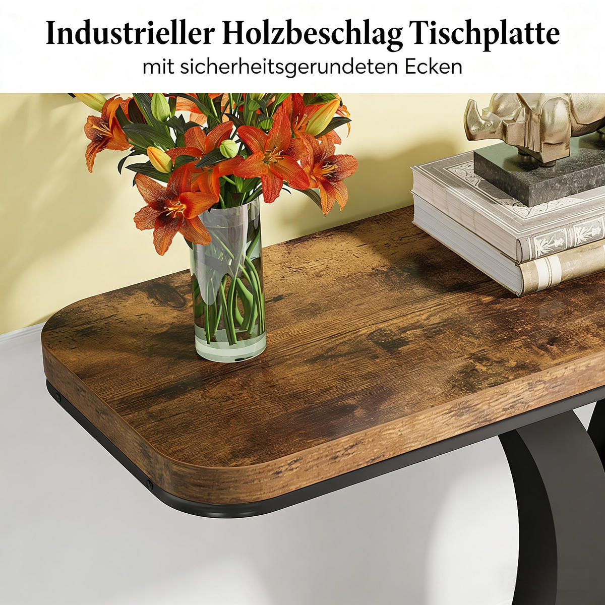 KONSOLENTISCH Schwarz-Braun 100/29.50/82.50 cm - Schwarz, Metall (29.5/100/82.5cm) - PANGIVO