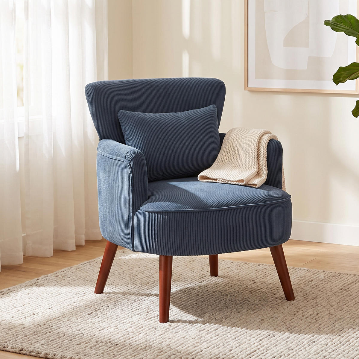 SESSEL Loungesessel mit Armlehnen, Relaxsessel mit Kissen Cordoptik Blau - Blau/Braun, Textil (69/78/69.5cm) - HOMCOM
