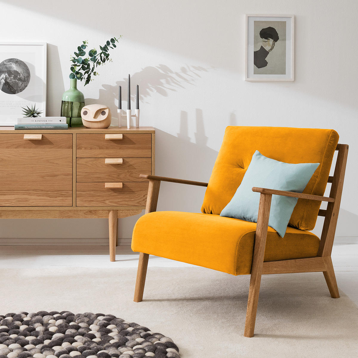 SESSEL - Gelb/Braun, Eichenholz/Holz (83/80/75cm) - home24