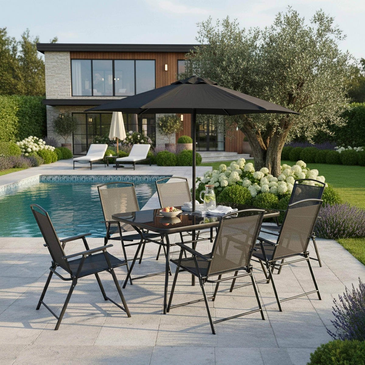 GARTENSET 7-tlg.,Braun - Grau, Metall - Oviala