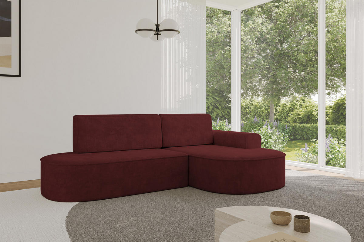 ECKSOFA mit Schlaffunktion und Bettkasten Ottomane Rechts MARI-L1-S - 283x167x85 cm Bordeauxrot Velours - Bordeaux/Schwarz, Holzwerkstoff/Kunststoff (167/283cm) - ALTDECOR