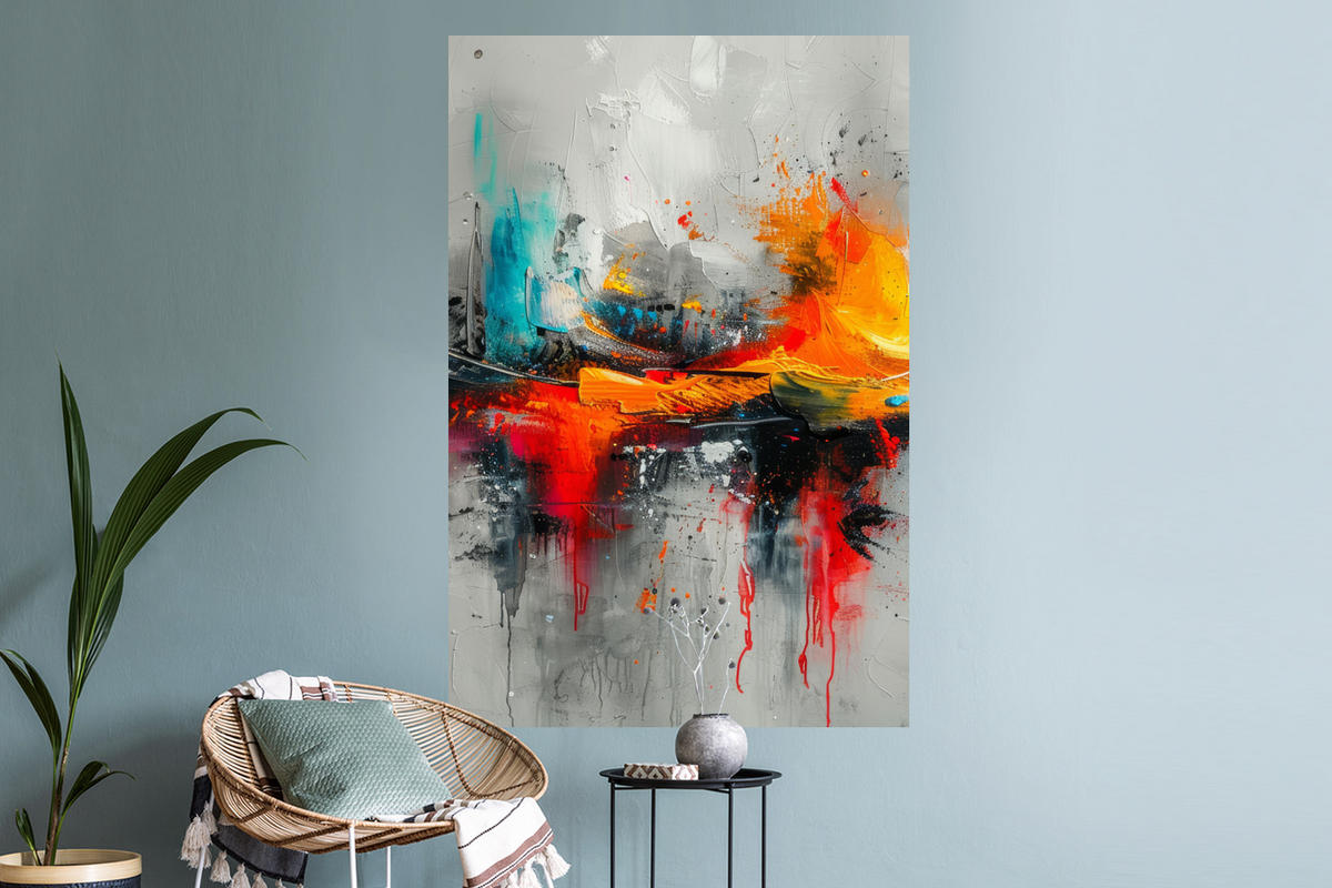 WANDTATTOO Moderne Kunst - Orange - Grau - Abstrakt 80x120 cm - Hellgrau, Kunststoff (80/120/0.1cm) - MuchoWow