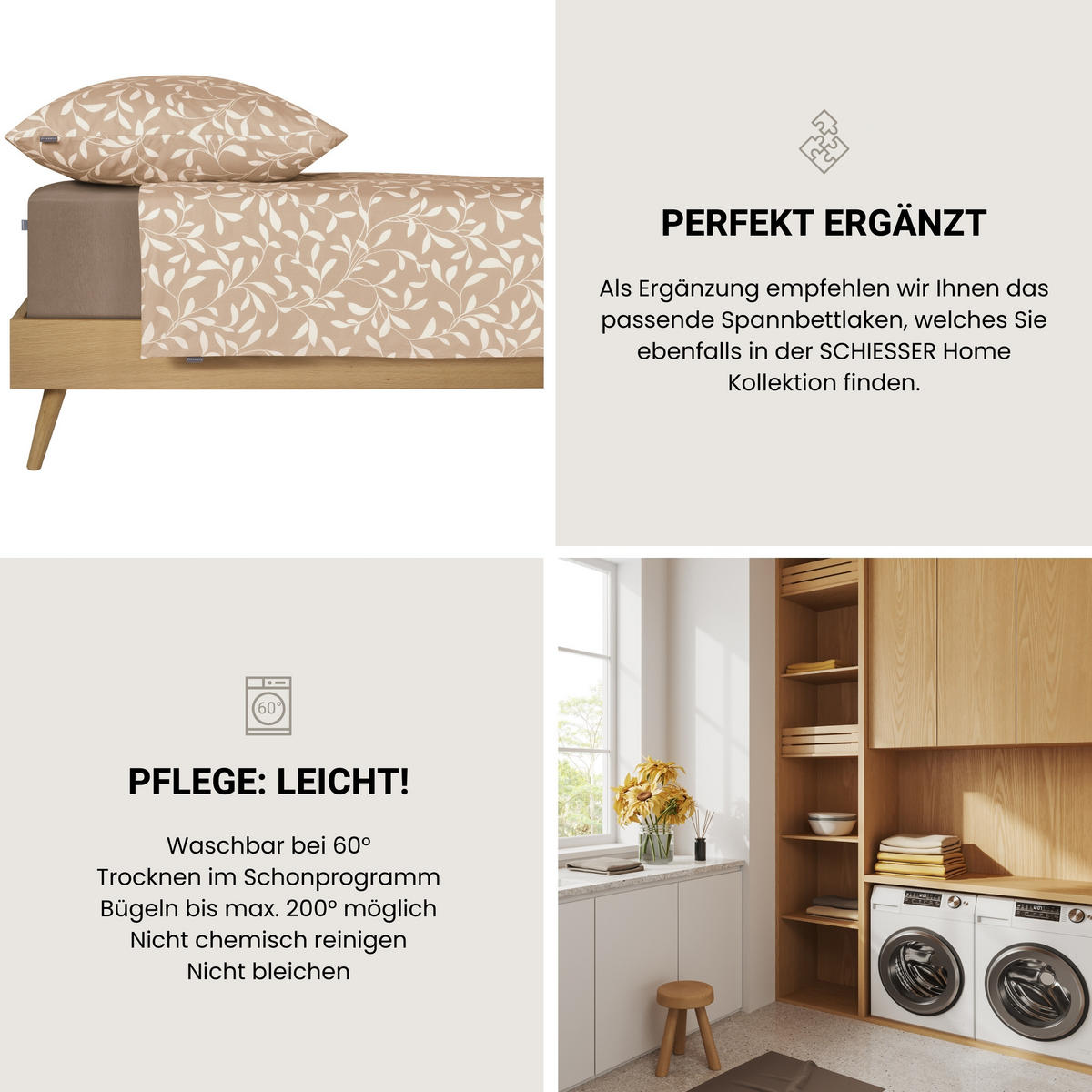 BETTWÄSCHESET Liliebeth - Renforcé - 2-teilig - 135 x 200 cm - Sand - Sandfarben, Textil (135/200cm) - SCHIESSER