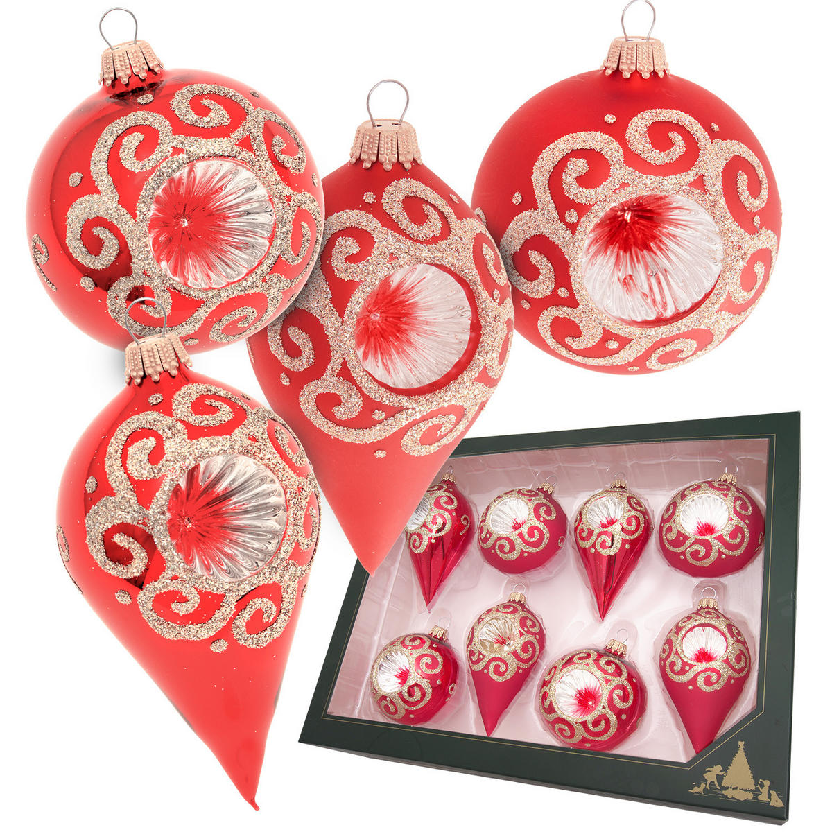 CHRISTBAUMKUGELN Reflex Swirl Rot 7cm (Glas / 8 Stk.) - Rot, Glas (7/7/7cm) - Krebs Glas Lauscha