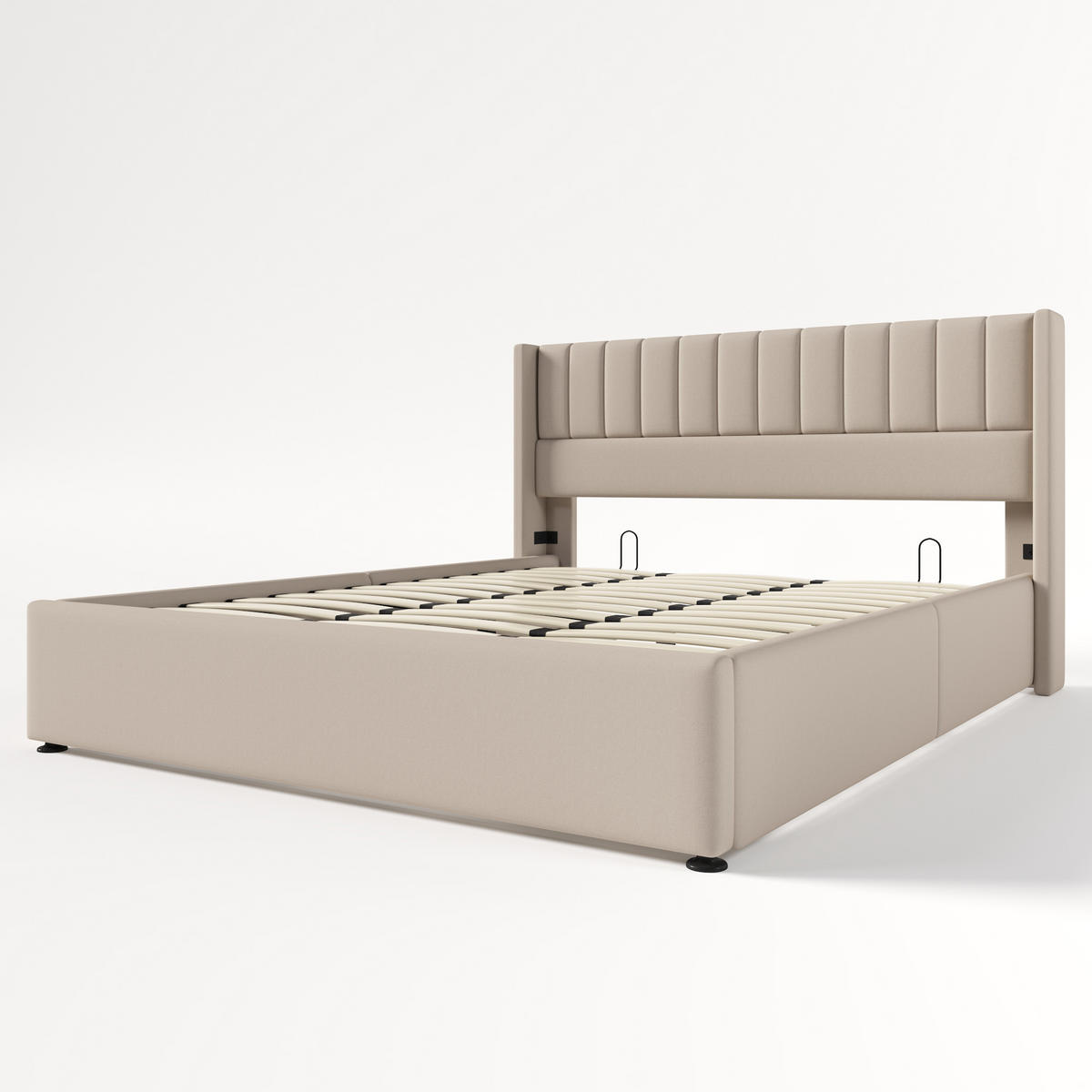 POLSTERBETT 180/200 cm Beige mit hydraulischem Stauraum und Holz-Lattenrost - Beige, Textil (180/200cm) - OKWISH