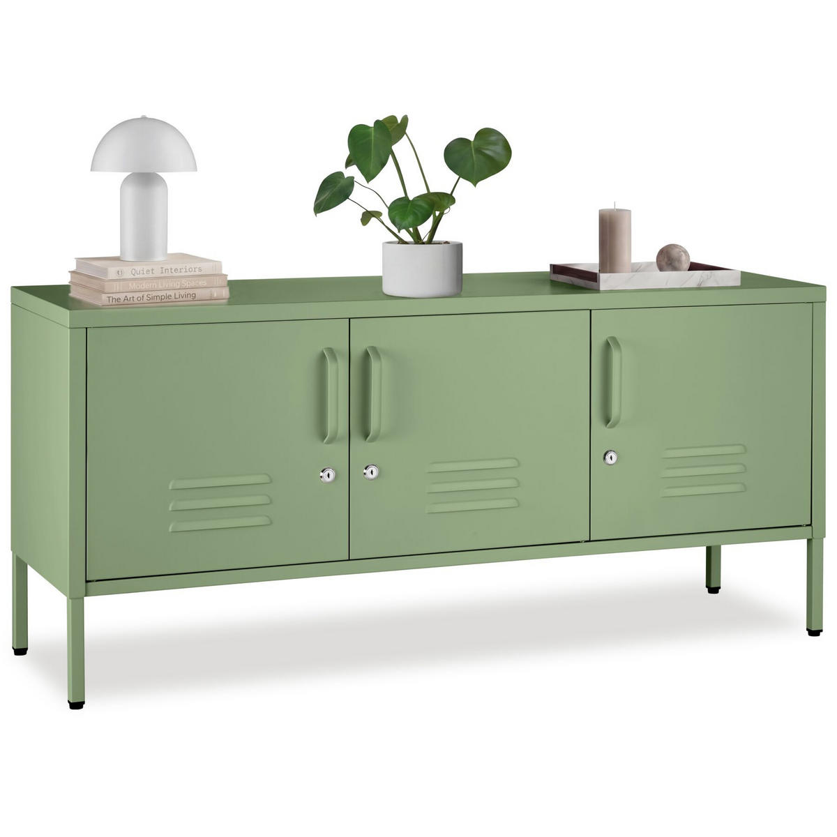SIDEBOARD Baker, Kippschutz, höhenverstellbare Füße, salbeigrün - Salbeigrün, Metall (120/55.5/37.5cm) - tectake