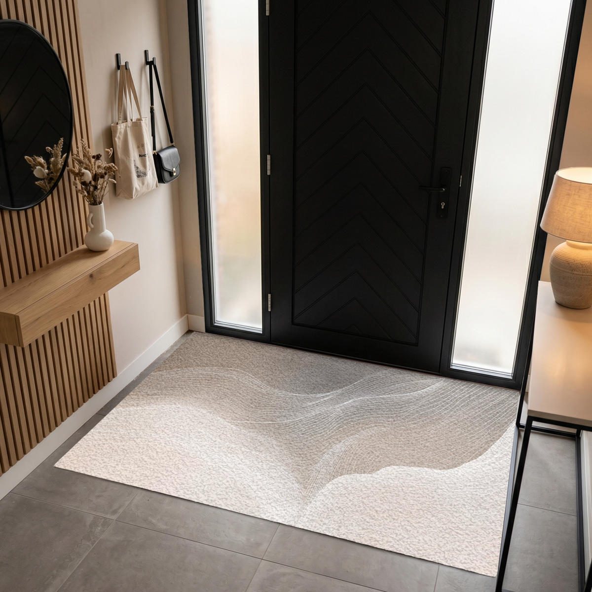 FUSSMATTE Wellenlinien - Luftströme - Harmonisch Schmutzfänger 180x120 cm - Beige, Kunststoff (180/120cm) - MuchoWow