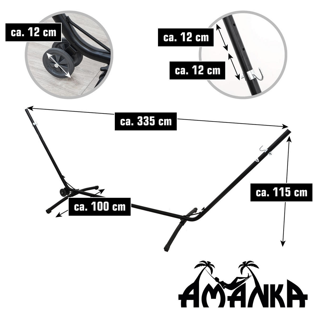 HÄNGEMATTENGESTELL verstellbar bis 120kg, 335/100cm, schwarz - Schwarz, Metall (335/100/115cm) - Amanka