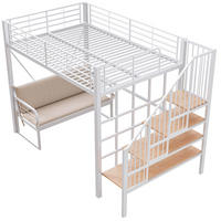 HOCHBETT 140/200 cm DE-01525, in Weiß, mit Polstersofa, Stauraum und Sicherheitstreppe - Weiß, Metall (140/200cm) - ComfortXL