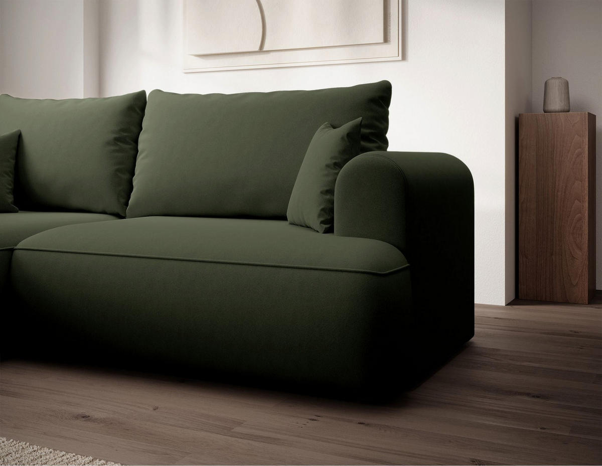 ROHOVÁ rozkládací pohovka Ovo Mini olivově zelená, sametový potah Easy-Clean - černá/olivově zelená, textil/plast (238/156cm) - Selsey