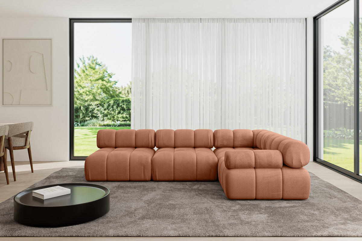 ECKSOFA modulares Sofa Mende-L2 - 285x190x70 cm Apricot Velours - Koralle, Holzwerkstoff/Textil (285/190cm) - ALTDECOR