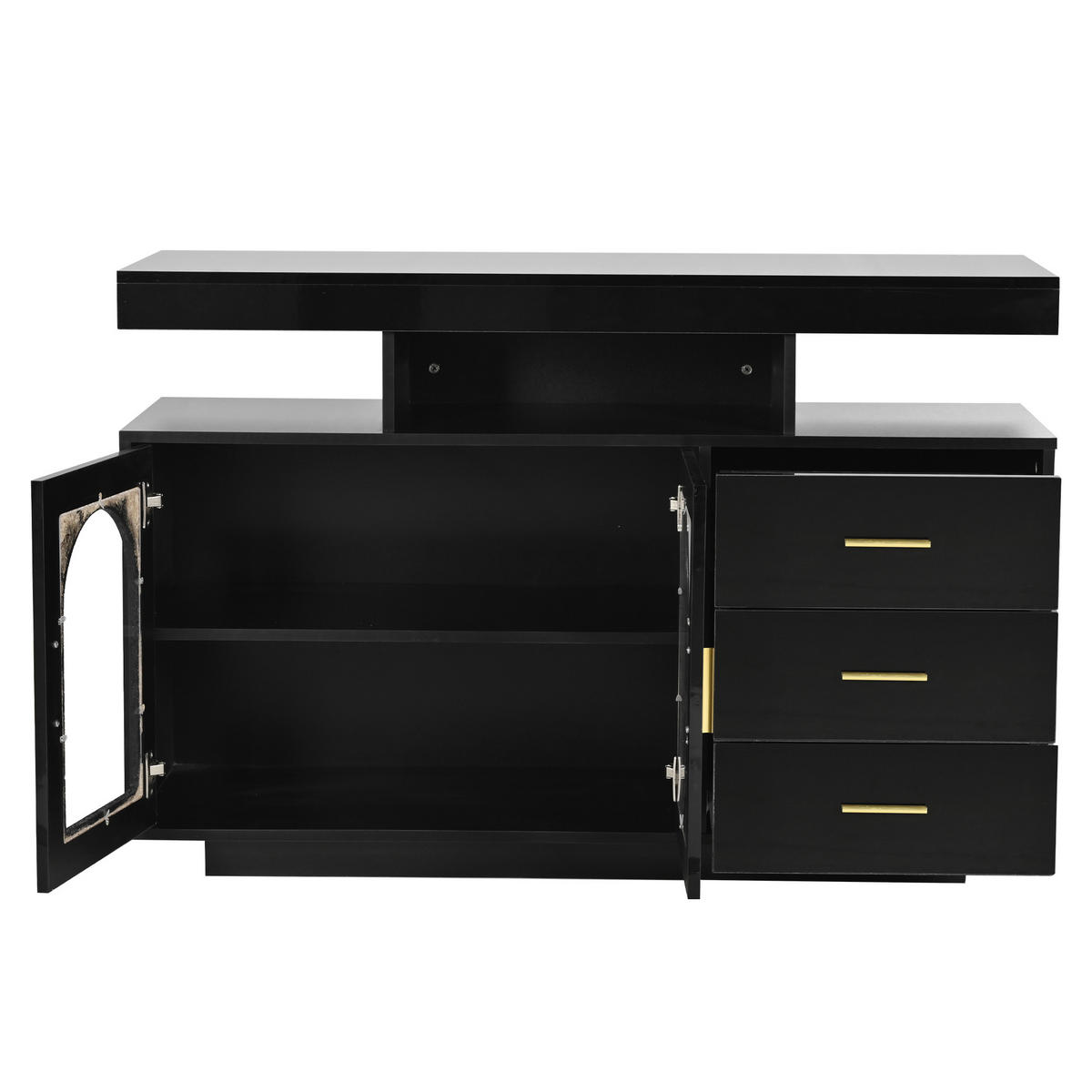 LED-SIDEBOARD 120/40/80 cm in Schwarz mit 3 Schubladen und LED-Beleuchtung - Schwarz, Holzwerkstoff/Kunststoff (120/80/40cm) - CHICFURN