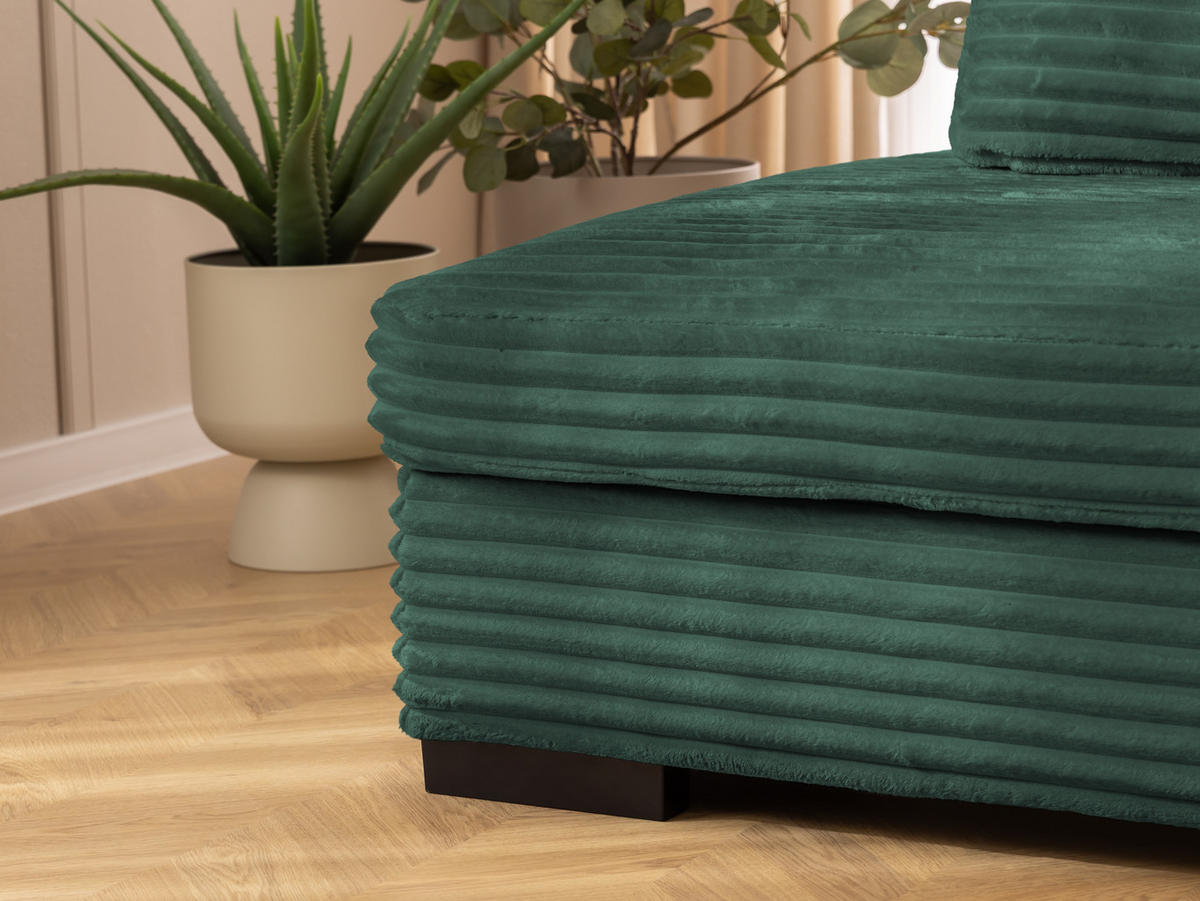 ECKSOFA Wolke mit tiefer Sitzfläche, Schlaffunktion und praktischem Bettkasten aus weichem Grün Cordstoff - Schwarz/Grün, Holz/Kunststoff (225/162cm) - S-Style